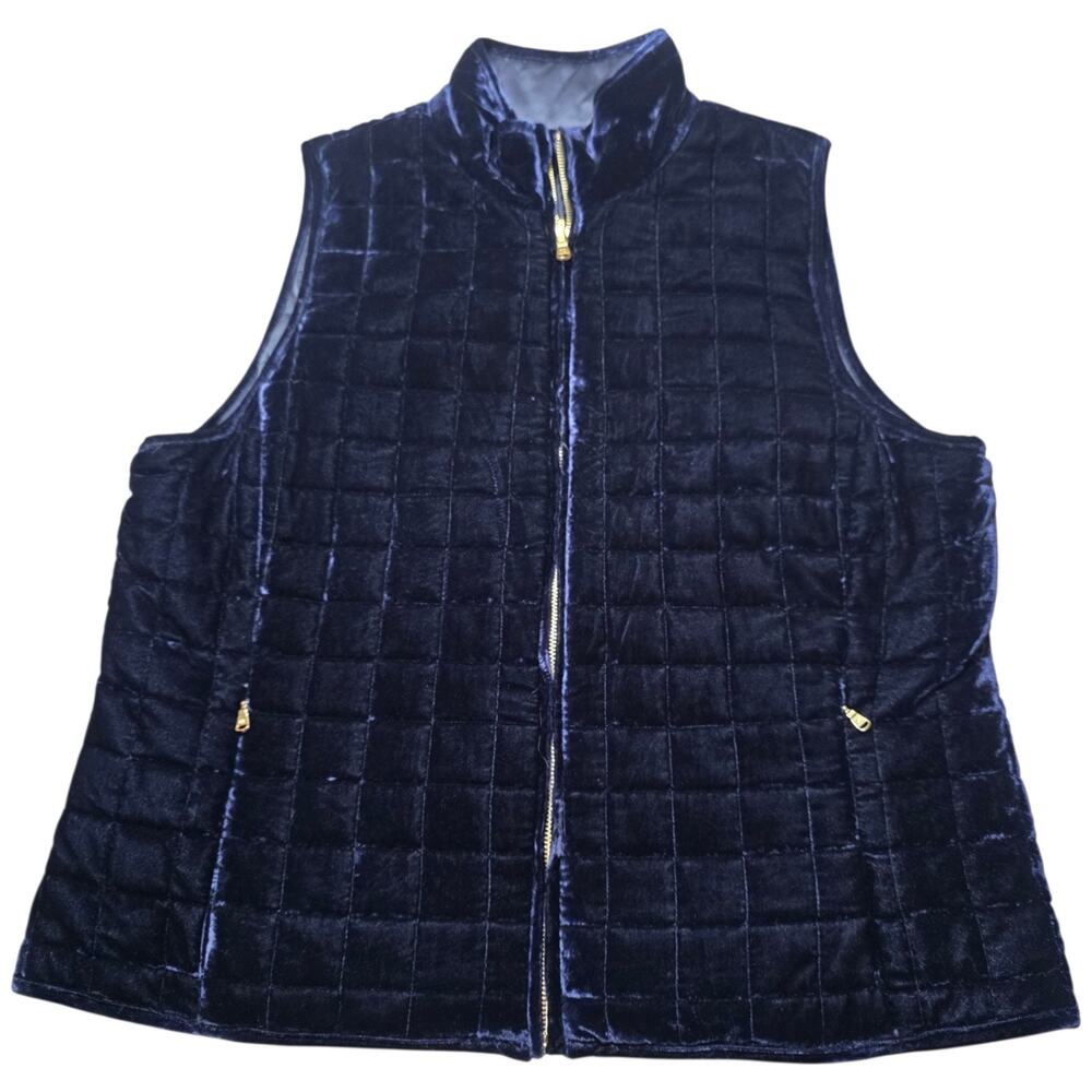 Lauren Ralph Lauren Womens XL Navy/Purple Velvet Quilted Reversible Vest Gold